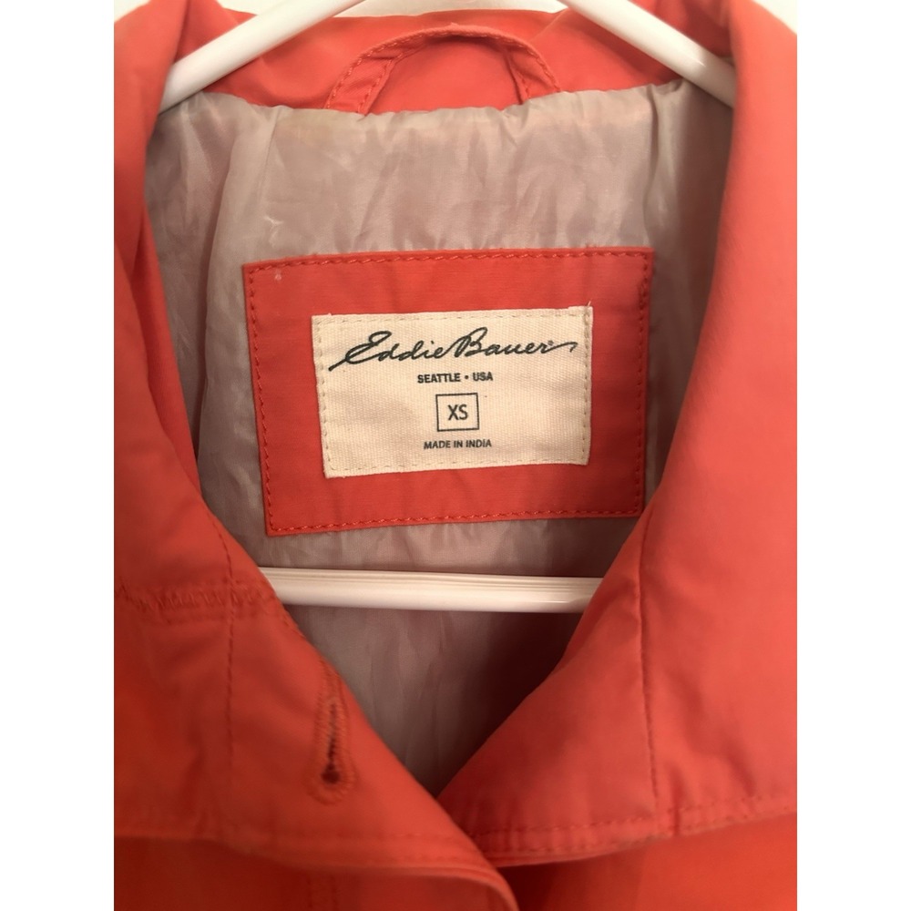 Eddie Bauer Women's Orange Button Front Trench Coat Belted Lined Long Sleeve XS